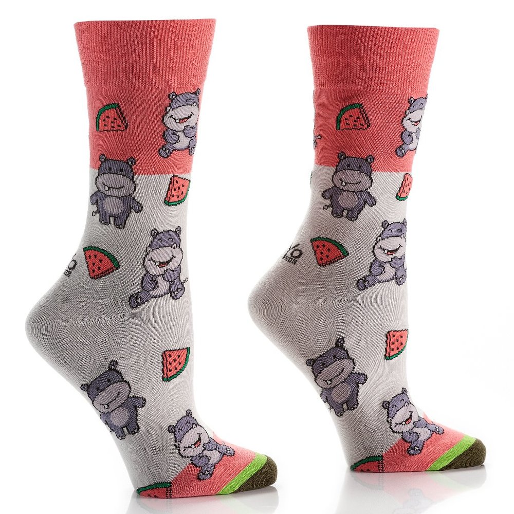 Yo Sox Happy Hippo-Womens Crew Socks